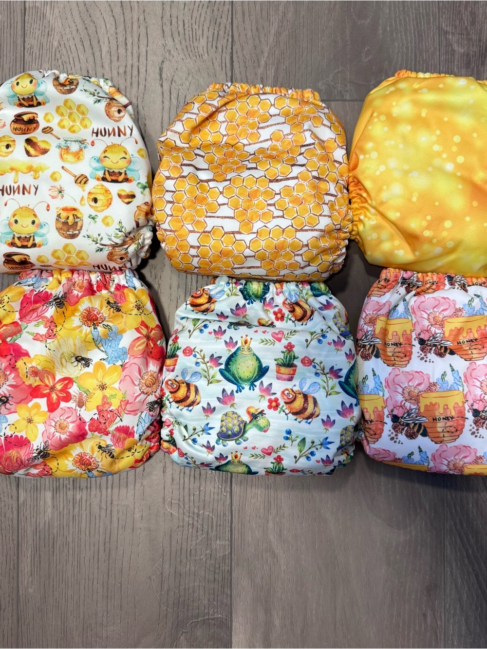 Lot of 6 Honey Bee Themed Mama Koala Cloth Diapers OS